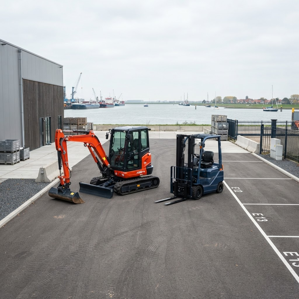Rental equipment in a Zeeland industrial yard